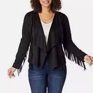 Colleen Lopez Faux Suede Fringe Open Front Cardigan Jacket Boho Western M